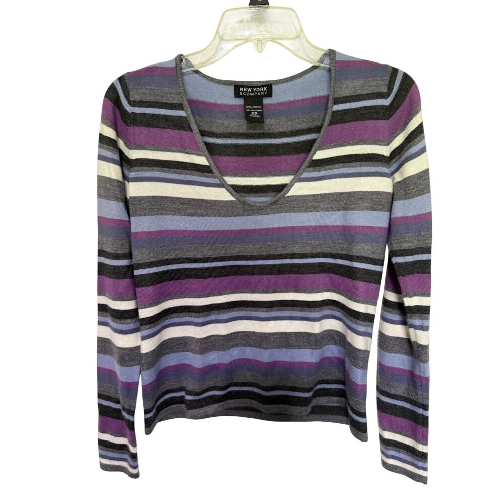 New York & Co Sweater V neck Multicolored Stripe Womans XS
